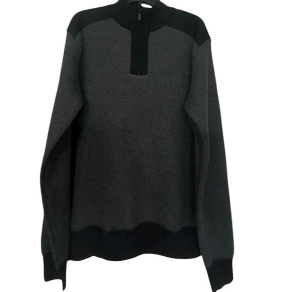 Scott James Men’s Large Grey Black 1/4 Zip Mock Neck Sweater Pullover NWT